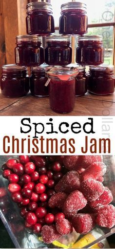 jars filled with jam sitting on top of a table