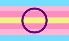 a pink, yellow and blue striped background with a purple circle on the top of it