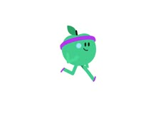 an apple running with a headband on