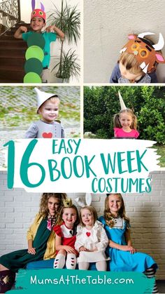 5 different photos of children dressed up. The Hungry Caterpillar. The Gruffalo. The Tin Man. Thelma the Unicorn. Alice in Wonderland characters. Dress Up Like A Book Character Easy, Girl Book Characters, Easy Book Character Costumes, Book Week Costume Ideas, Story Book Costumes, Easy Book Week Costumes, Kids Book Character Costumes, Book Week Costumes, Storybook Character Costumes