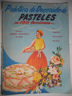 a book with an image of a woman holding a cake and flowers on the cover