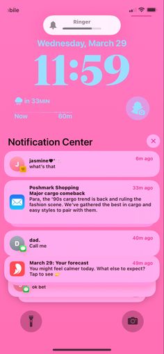 a pink phone with notifications on the screen