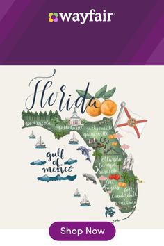 the map of florida with words on it