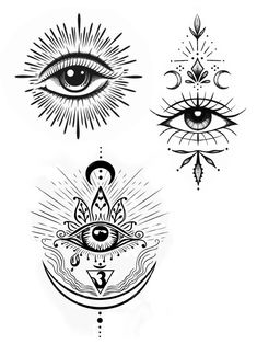 three different types of tattoos with an all seeing eye, third eye and third eye