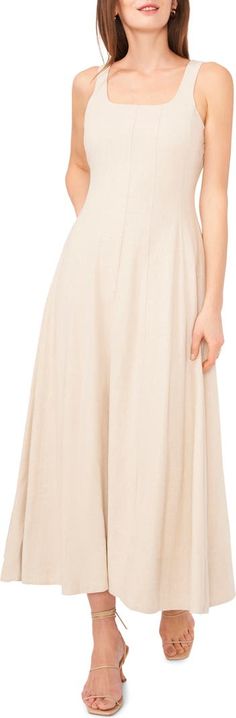 Halogen® Linen Blend Maxi Dress | Nordstrom Spring A-line Maxi Skirt With Pleated Hem, Spring A-line Maxi Skirt With Pleated Waist, Formal Linen Maxi Dress, Summer A-line Maxi Dress With Pleated Skirt, Beige Pleated Maxi Skirt For Summer, Summer Beige Pleated Maxi Skirt, Beige Flowy Maxi Dress For Spring, Spring Pleated Wide-leg Maxi Dress, Spring Solid Color A-line Maxi Skirt