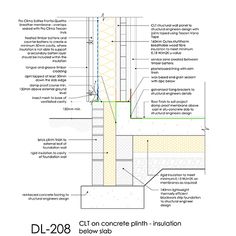 an architectural drawing shows the details of a building's external wall and its components