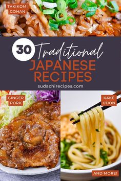 A collage of traditional Japanese recipes including takikomi gohan, ginger pork and udon noodle soup Nyc Dinner, Food Ramen, Asian Dinner, Foodie Breakfast, Healthy Asian, Food Japanese, Japanese Dinner