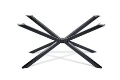 a black table with four legs and three ends in the shape of an x, on a white background