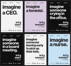 six different types of posters with the words imagine, it's not a woman