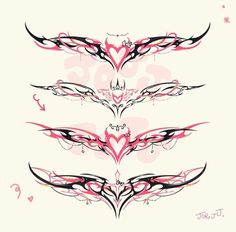 a set of tattoos with hearts and arrows on it's sides, all in pink