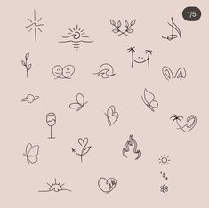 various hand drawn symbols on a pink background with the words love and sun above them