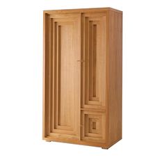 a wooden armoire with two doors and drawers