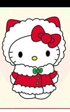 an image of hello kitty in red and white dress with bows on her head, wearing a santa claus outfit