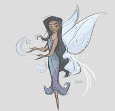 a drawing of a fairy with long black hair