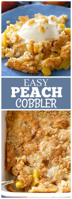 an easy peach cobbler recipe that is ready to be eaten