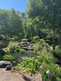 a small pond in the middle of a garden