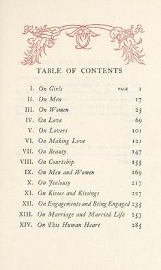 the table of contents is shown in this old book