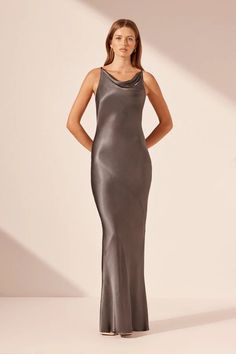 LA LUNE HIGH NECK COWL MAXI DRESS | GRAPHITE | DRESSES | SHONA JOY – Shona Joy International Sage Dresses, Asymmetrical Maxi Dress, Dress Sage, Sage Dress, Shona Joy, Maxi Slip Dress, Satin Gown, Satin Slip, Flowy Skirt