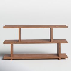 a wooden shelf with three shelves on each side, and one shelf below the shelf