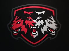 an image of a red and black wolf logo on a dark background with the word, team