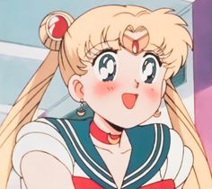 an anime character with long blonde hair and blue eyes, wearing a sailor outfit while looking at the camera