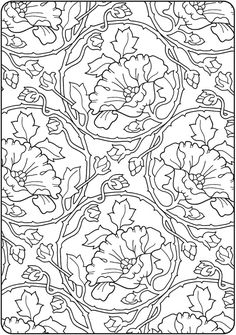 a coloring page with flowers and leaves