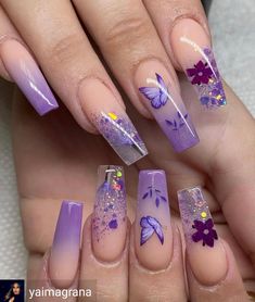 Purple And Silver Nails, Spring Nails Ideas, Beach Nail Art, Lilac Nails