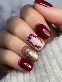 Festive Nails, Gold Nail, Acrylic Nail Art