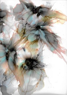 an abstract painting of flowers on a white background