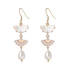 PRICES MAY VARY. Elegant Bridal Jewelry for Various Wedding Themes:These Vintage Art Deco Pearl Dangle Drop Earrings are impeccably designed with AAAAA grade cubic zirconia and 14K gold foundation. Perfect for vintage, Art Deco, Boho, elegant, romantic, and beach weddings, these earrings add a touch of timeless elegance to any bridal ensemble, making them an ideal choice for brides and bridesmaids. Premium Quality & Hypoallergenic Bride Earrings: Composed of the finest quality AAAAA Grade Cubic Wedding Earings Bride, Bridal Jewelry Gold, Bridal Dangle Earrings, Art Deco Drop Earrings, Earrings For Wedding, Deco Boho, Bridesmaid Earrings Gold, 1920s Vintage, Pearl Earrings Wedding