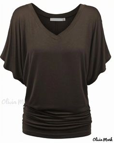 OliviaMark - Chic and Effortless V-Neck Batwing Sleeve Relaxed Fit Top for Casual Comfort Sophisticated Dress, Sleeves Clothing, Loose Fitting Tops, Maxi Dress Cotton, Comfortable Tops, Daily Dress, Casual Tee, Batwing Sleeve, Bat Wings