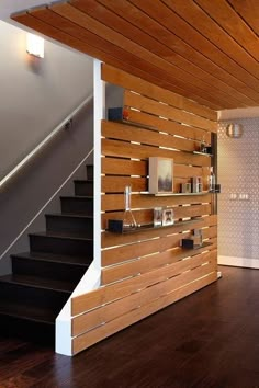 Basement Stairs Ideas, تحت الدرج, Basement Remodel Diy, Basement Redo, Basement Inspiration, Staircase Remodel, Basement Living Rooms, Stair Remodel, Wood Slat Wall