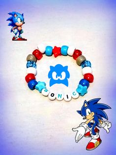 if anyone wants to suggest a character I should make into a bracelet, feel free to comment! #sonic #sonicthehedgehog #bracelet #kandi How To Make Cuff Bracelets, Cute Kandi Bracelet Ideas, Sonic Friendship Bracelet, Sonic Diy Crafts, Bracelet Ideas Characters, Sonic Bracelet, Sonic Kandi, Character Bracelets