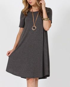 Women's Gray Pocket Dress: S-3XL dress MomMe and More Casual Dress Women, Cozy Fall Outfits, Long Tunic Tops, Short Sleeve Shift Dress, Soft Dress, Dress Short Sleeve, Small Dress, Fall Fashion Outfits, Pocket Dress