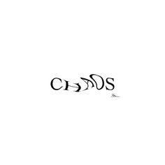 the word chaos written in cursive black ink