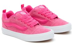 Vans Shoes Pink, Pink New Skool Vans, New School Vans, Girly Shoes Sneakers, Pink Hightop Vans, Shoes For Back To School, Cool Vans Shoes, Van Shoes, Hot Pink Shoes