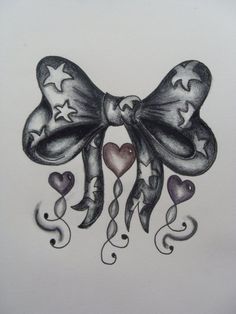 a drawing of a bow with hearts and stars on it's side is shown