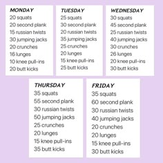 the 30 - minute workout plan for women is shown in purple and white, with text that