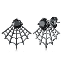 PRICES MAY VARY. 🕷️Spider Earrings Design: Spiders symbolize concentration, calmness and mystery. The black zirconia part can be taken off or hung up at will, cool and highly personalized, the unique design of the spider web earrings makes them mysterious and elegant. Perfect gift for Halloween or for everyday wear! 🕸️Sterling Silver Material: These Halloween spider web earrings are made of high-quality 925 sterling silver, will not turn your skin green, red or itchy. It's nickel-free, lead-fr Gothic Black Hypoallergenic Earrings, Internally Threaded Black Sterling Silver Earrings, Black Halloween Earrings Gift, Black Drop Earrings For Halloween, Spooky Black Jewelry Gift, Spooky Black Drop Earrings, Black Hypoallergenic Earrings For Halloween, Black Hypoallergenic Halloween Earrings, Spider Web Earrings