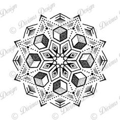 an intricate snowflake design in black and white, with the words digital designs on it