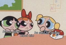 the powerpuff girls are talking to each other