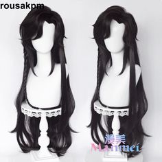 Cosplay Hua Cheng Tian Guan Ci Fu Black Long Wig Harajuku Hairpiece Luz Wig, Wolf Cut Hair Wigs, Cute Goth Wigs, Monokuma Wig, Black Long Wig, Hua Cheng Cosplay, Harajuku Wig, Black Cosplay Wig, Magical Flowers