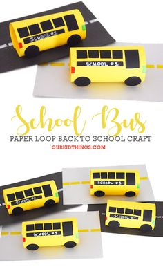 the paper school bus is made to look like it's going down the road