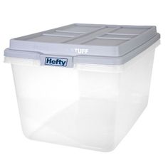 a large plastic storage container with lid and latches on the sides, holds up to 25 liters