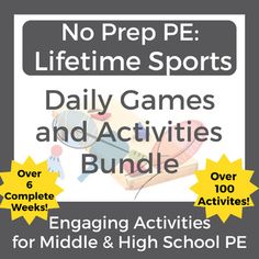 an advertisement for the daily games and activities bundle, with text reading no prep pe lifetime sports