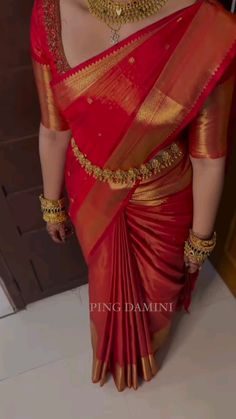 #Sharmili Baruah Wedding South Indian Saree, Kerala Red Wedding Saree, Wedding Saree For Dusky Skin Tone, Red Wedding Saree South Indian, Red Silk Saree Look, Kerala Wedding Saree Blouse Designs, Traditional South Indian Saree Look, Kerala Bride Saree, Kerala Bridal Blouse Designs