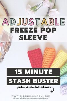 an ad for the free pop slevee is shown with crochet pieces