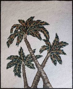 Tree Mosaic - Triple Palm Tree Mosaic, Art Mosaic, Neutral Background, Sustainable Art, Custom Mosaic, Handmade Mosaic, Mosaic Wall Art, Tropical Landscaping, Gifts For Art Lovers