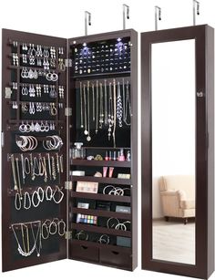 Buy GRC Over The Door Jewelry Organizer Armoire with Large Mirror and Led Lights, Lockable- Espresso at Walmart.com