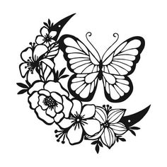 a butterfly and flowers tattoo design